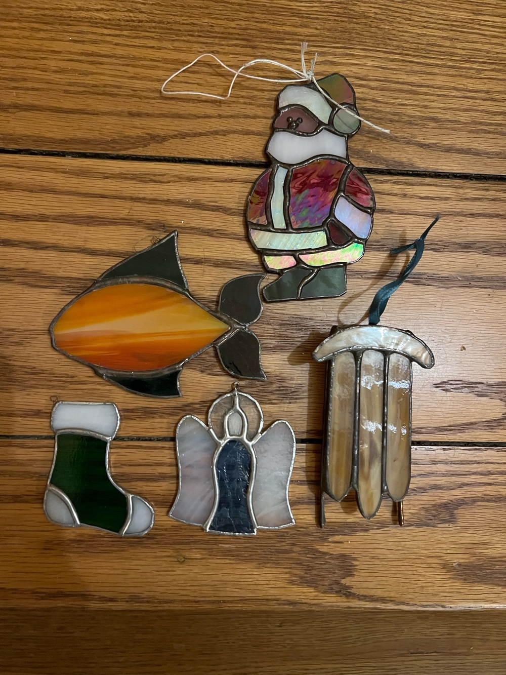 Set of 5 stained glass ornaments or  sun catchers